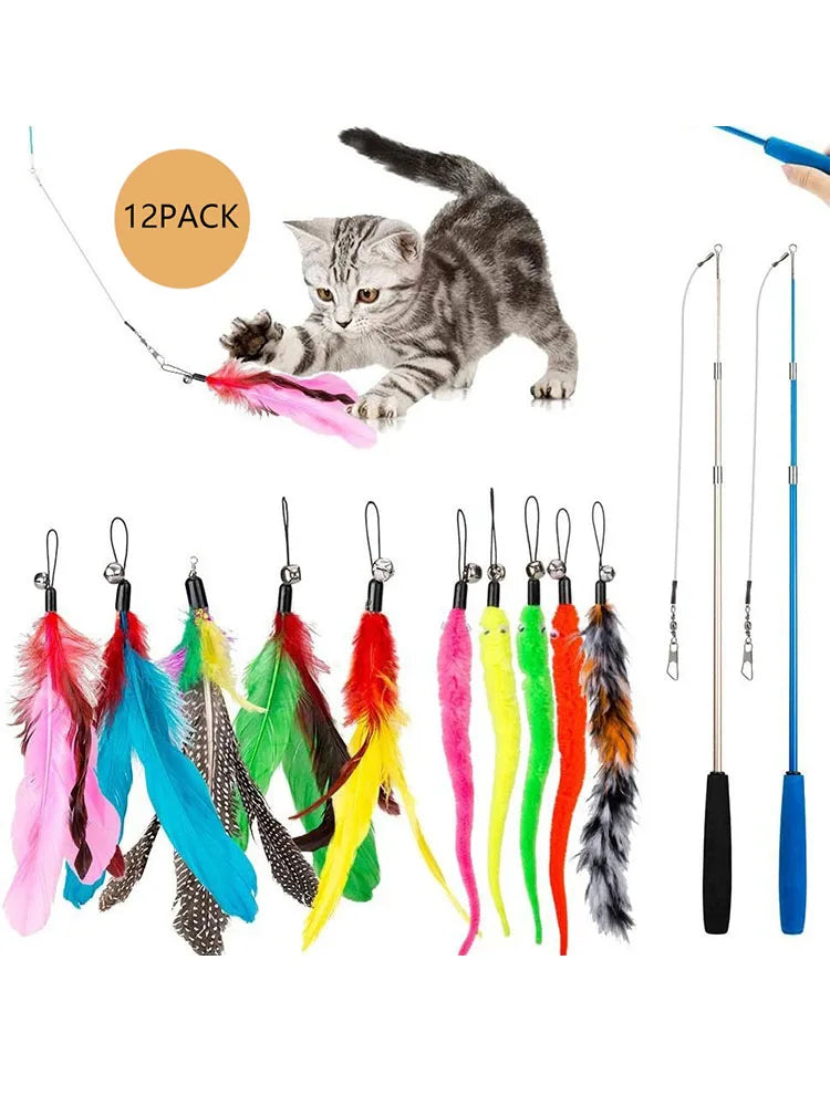 Feather Wand Cat Toy Set (12 Pack)