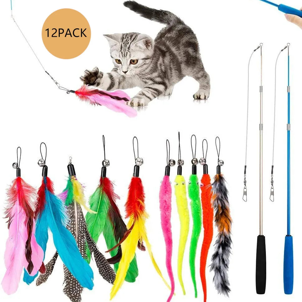 Feather Wand Cat Toy Set (12 Pack)